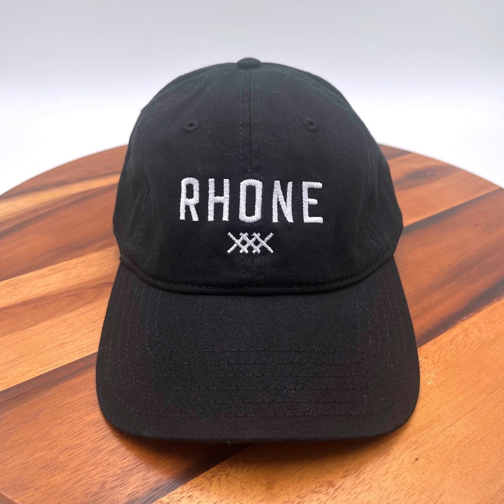 Rhone Mens Black Embroidered Logo Adjustable Strapback Baseball Cap Hat OSFM
